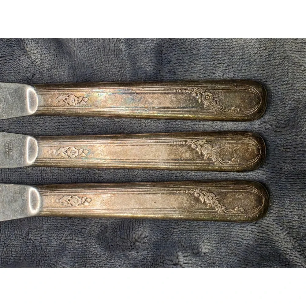 Vintage Tudor Plate Oneida Community Silverplate Dinner Knives Floral Set of 3